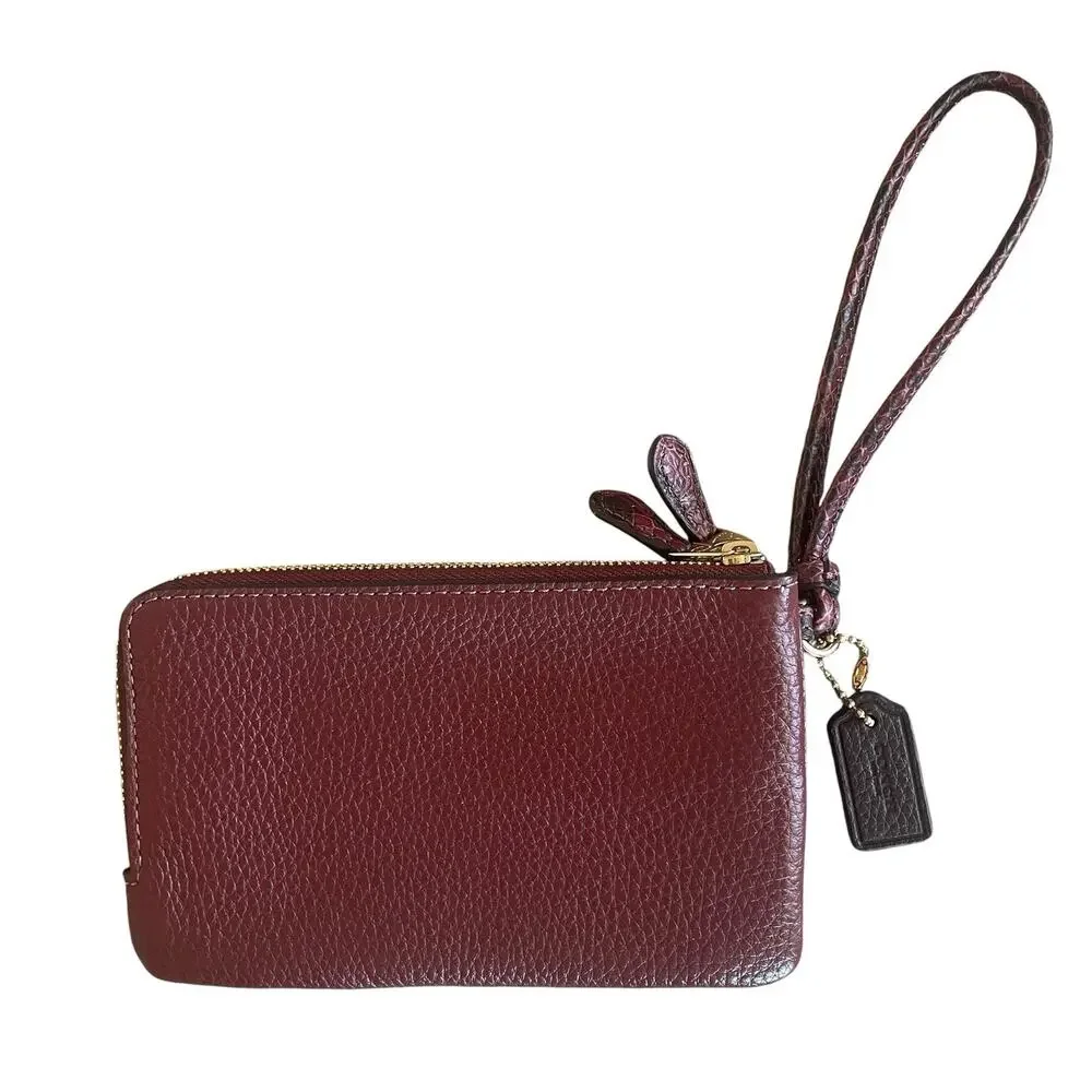 COACH Double Corner Zip Wristlet Wallet NWT Wine Multi Pebbled Leather Gold Tone